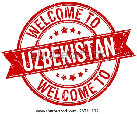 welcome to Uzbekistan red round ribbon stamp