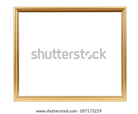 Golden decorative empty picture frame isolated on white background with clipping path