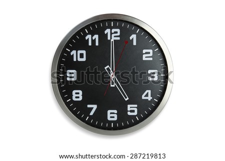 Standless Clock Isolate on White Background, 5 O'Clock