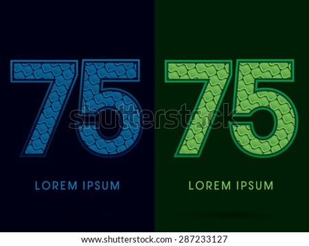 75 Number, Abstract Font, Text, Typography, concept luxury natural blue and green, pattern, graphic vector
