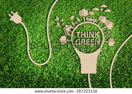 Paper cut of eco on green grass Royalty-Free Stock Photo #287323136