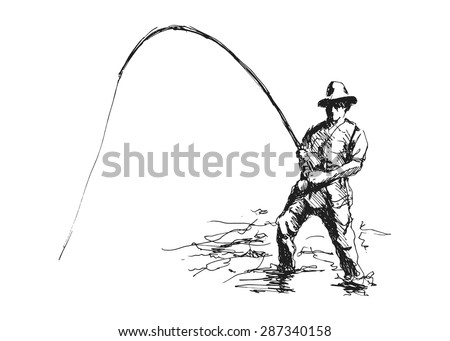 Hand drawing fisherman