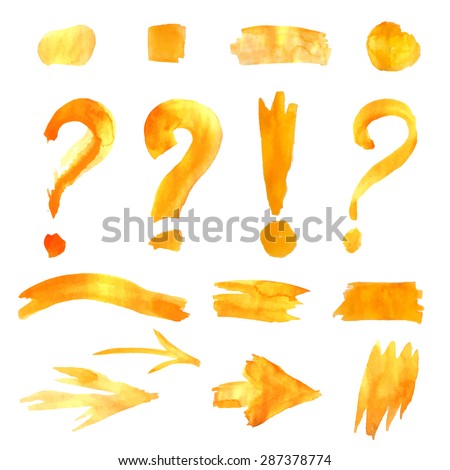 yellow colors watercolor brush stroke arrows collection. Hand-painted vector set.