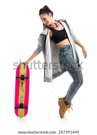 Young woman with skate