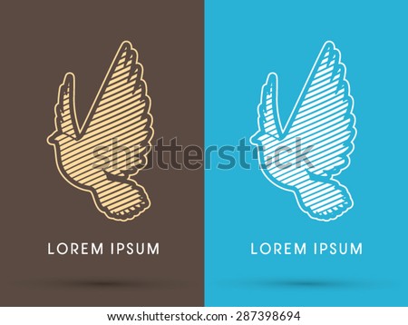 Pigeon, Dove fly, designed using gold and silver line, sign, graphic vector.