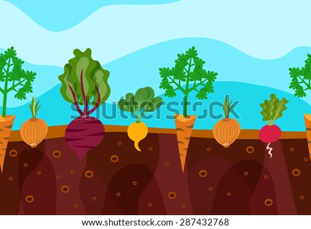Vegetables decorative icons set growing in garden soil vector illustration Royalty-Free Stock Photo #287432768