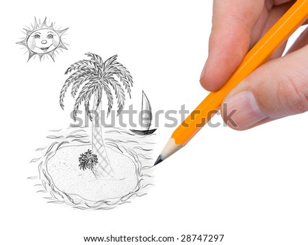 Hand drawing tropical island isolated on white background