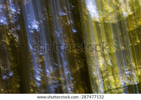 Blurry abstract background of green summer forest photographed on long exposure with motion effect.
