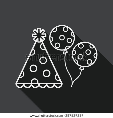 birthday party hat flat icon with long shadow, line icon