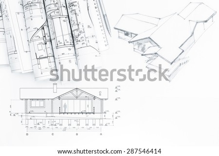 architectural drawing with engineering and architecture blueprints