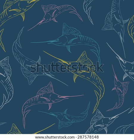 Swordfish seamless vector pattern