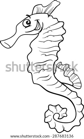 Black and White Cartoon Vector Illustration of Funny Seahorse Sea Animal for Coloring Book