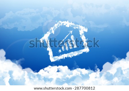 house shaped cloud with graph in blue sky