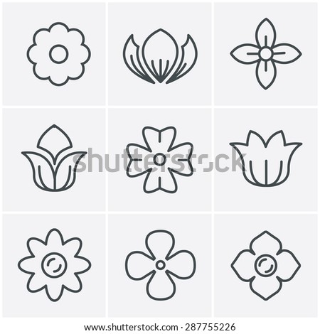 Line Icons Style Flower Icons Set, Vector Design