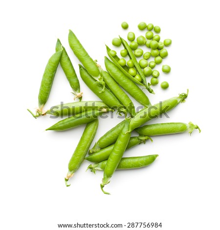 fresh green peas on white background Royalty-Free Stock Photo #287756984