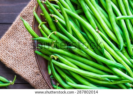 Green beans close up top view background. Royalty-Free Stock Photo #287802014