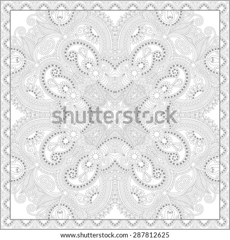 unique coloring book square page for adults - floral authentic carpet design, joy to older children and adult colorists, who like line art and creation, vector illustration
