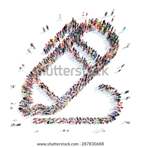 A large group of people in the shape of pen. Isolated, white background.
