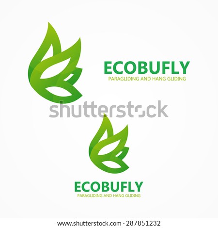 Green eco butterfly logo or icon