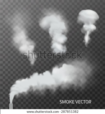 Set of realistic smoke, steam on transparent background. Vector