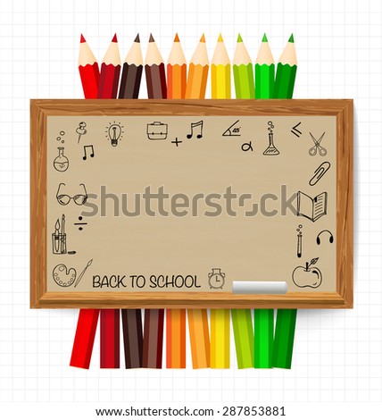 Welcome back to school with blackboard, vector illustration.