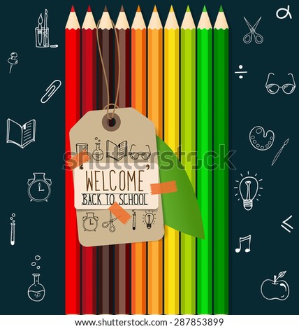 Welcome back to school with paper note, vector illustration.