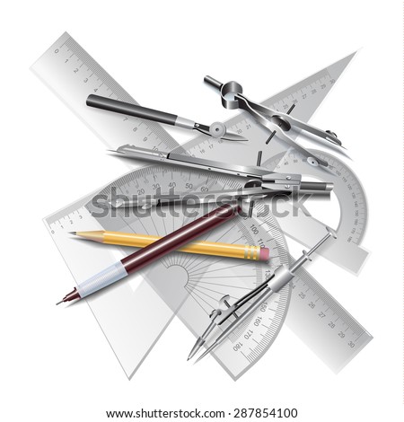 Set of Architectural Drawing Tools, isolated on white. Vector clip-art