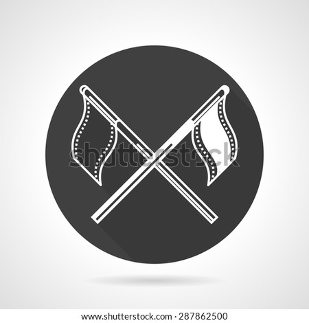 Black round flat design vector icon for crossed black and white  flags of sport or game teams on gray background.