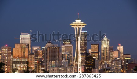 Seattle Skyline. Kerry Park, Queen Anne Hill, Seattle, Washington, USA.