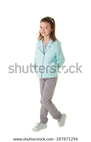 Cute school aged child isolated on white