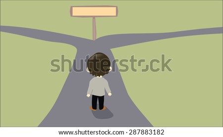 Person facing a two-way road 