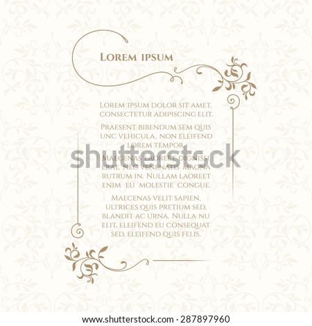 Border and classic seamless pattern. Template for greeting cards, invitations, menus, labels. Graphic design page. Royalty-Free Stock Photo #287897960