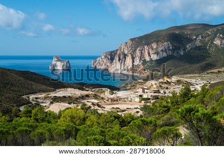Panorama view of Masua on the west coast of Sardinia, Italy Royalty-Free Stock Photo #287918006