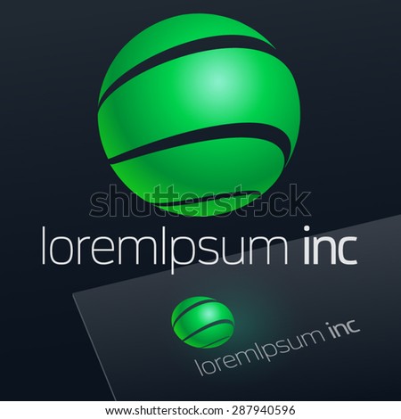Abstract vector sign in sphere shape on dark Background. Logotype for Ecology, Pharmacy, Cosmetic activity
