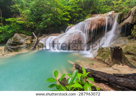 Waterfall (erawan waterfall) in kanchanaburi of Thailand 