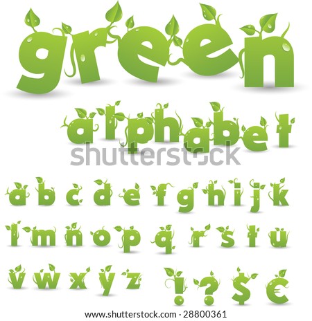 vector green floral alphabet