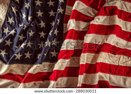 Grunge American flag, close-up.
