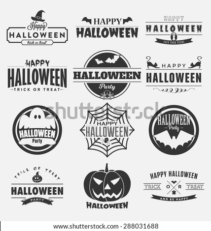 Happy Halloween Design Collection - A set of twelve dark colored vintage style Halloween Day Designs on light background