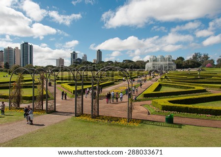 Green Gardens of Curitiba Botanical Garden, Brazil. Royalty-Free Stock Photo #288033671