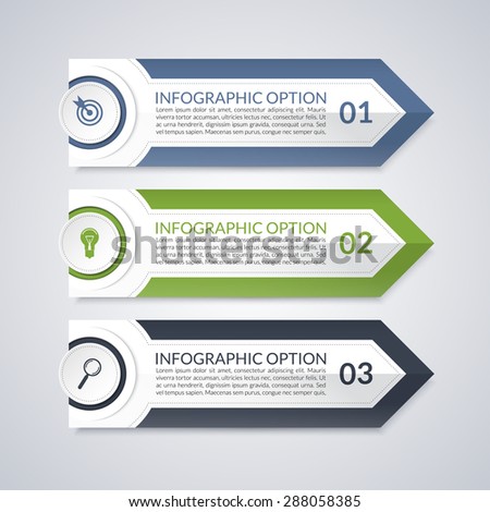 Infographic design arrow options template. 3 steps
