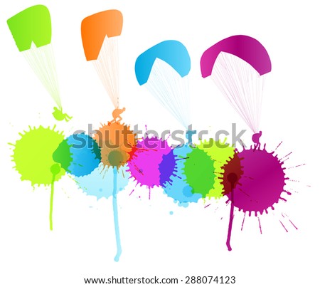 Paragliding vector background concept with color splashes
