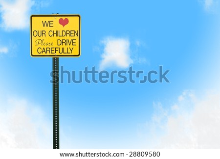 Caution sign isolated against a blue sky