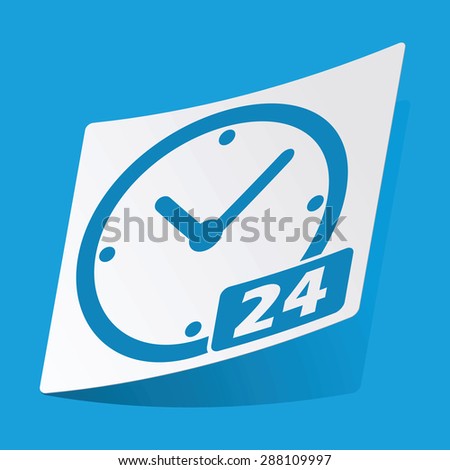 Sticker with 24 hours icon, isolated on blue