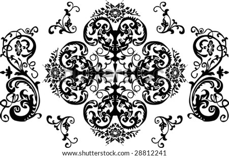 illustration with black and white flower ornament