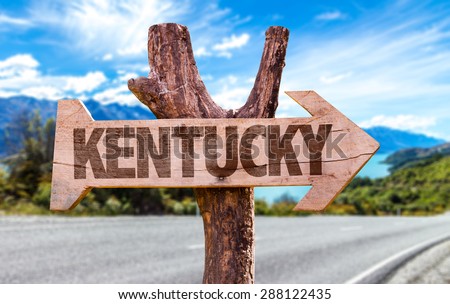 Kentucky wooden sign with road background