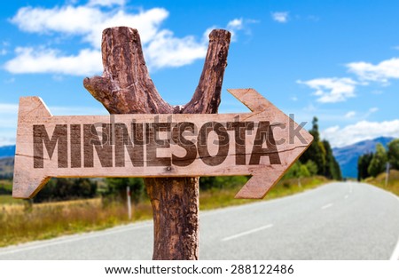 Minnesota wooden sign with road background