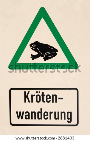 German Road sign with "Caution: Toad migration"