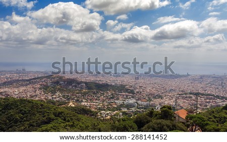 Barcelona skyline. Panoramic view a summer day in Spain.