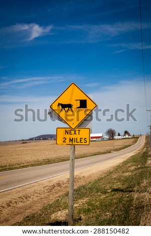 Amish warning sign in farm country