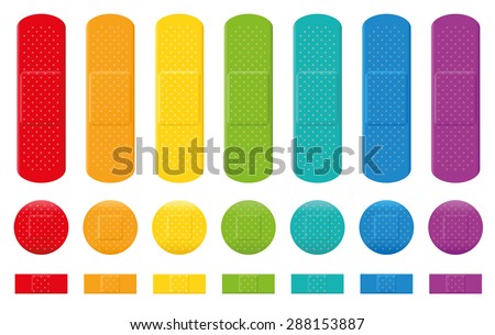 Plaster collection - seven different colors, three various sizes. Isolated vector illustration on white background. Royalty-Free Stock Photo #288153887